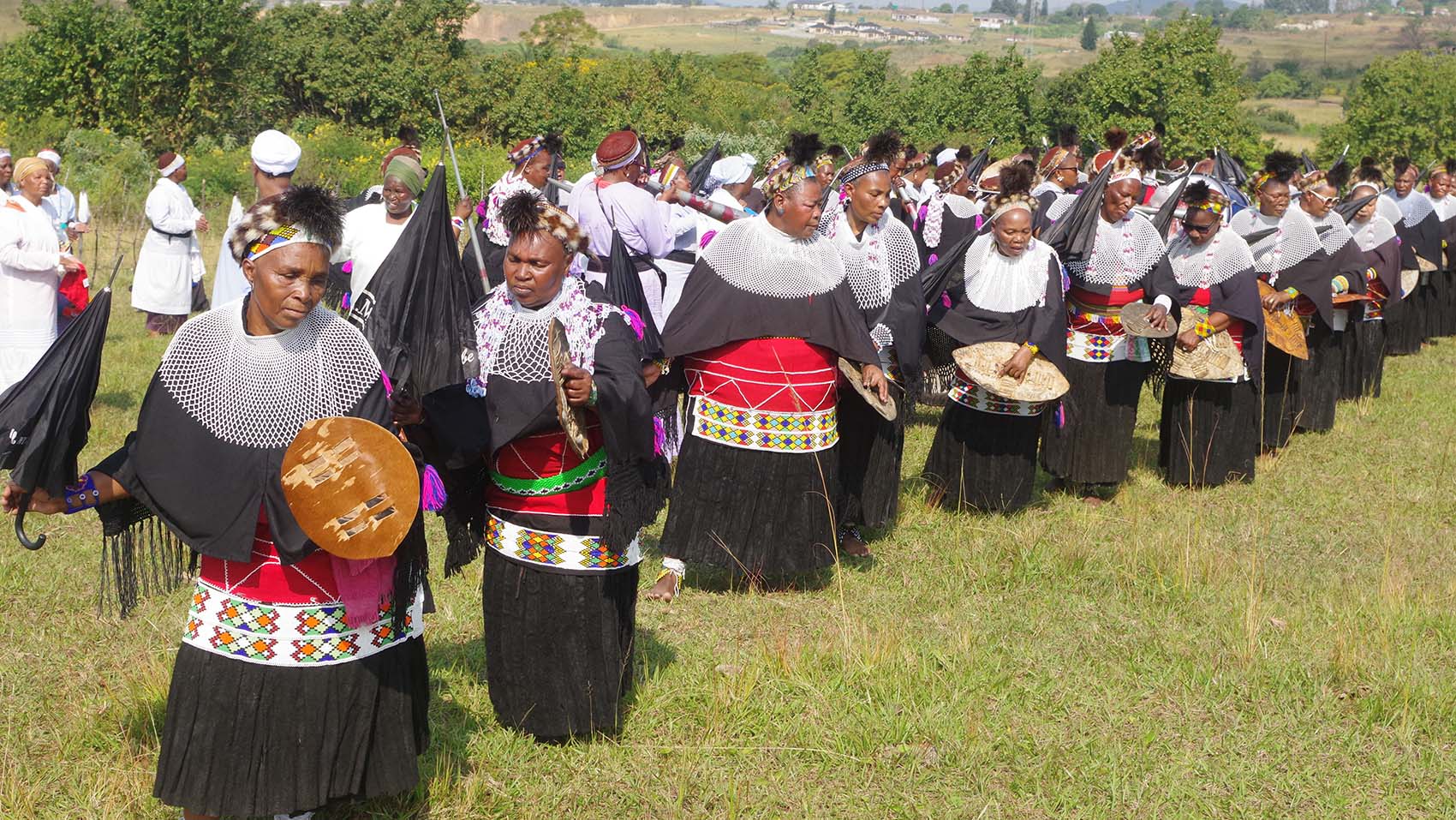 The regiment of women dancing during the sacred dance. 